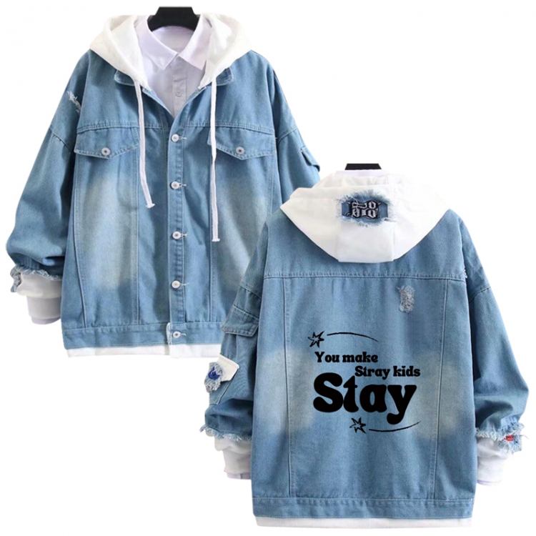 straykids anime stitching denim jacket top sweater from S to 4XL