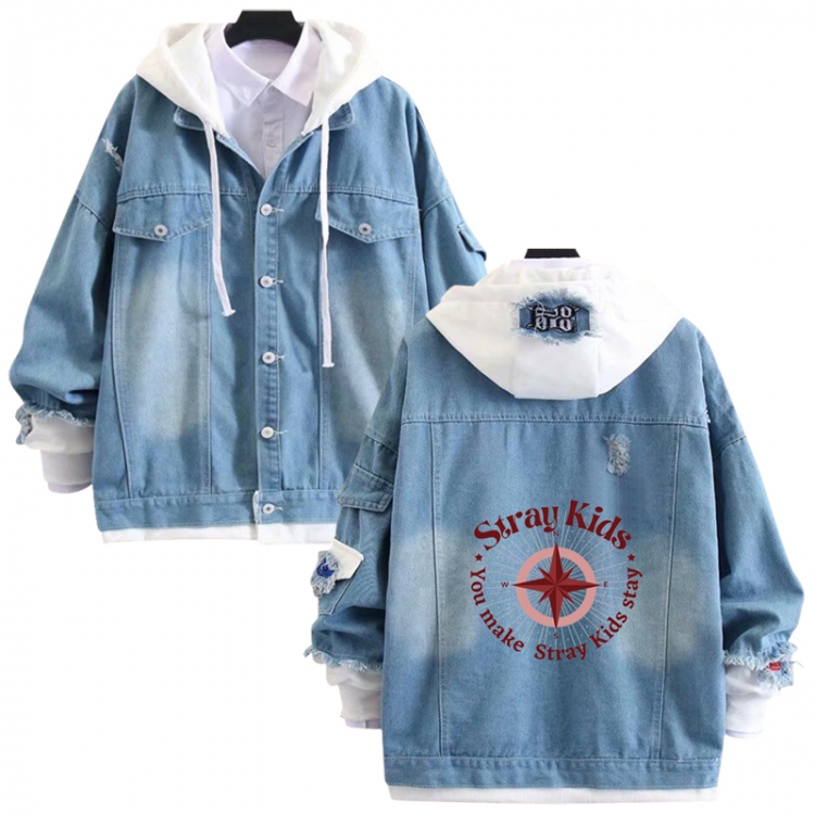 straykids anime stitching denim jacket top sweater from S to 4XL