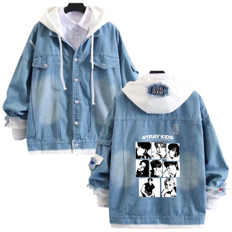 straykids anime stitching denim jacket top sweater from S to 4XL