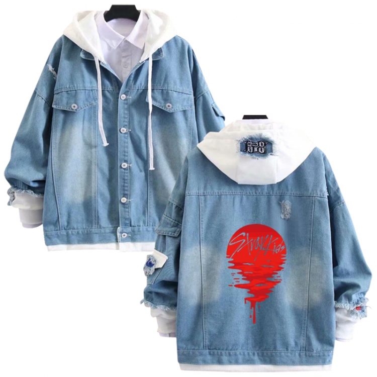 straykids anime stitching denim jacket top sweater from S to 4XL