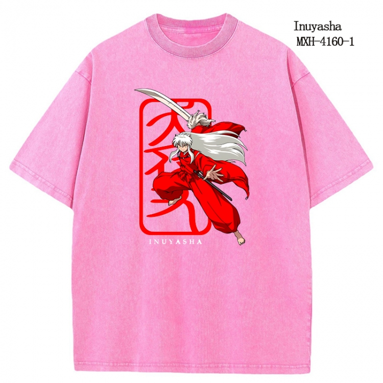 Inuyasha Anime peripheral pure cotton washed and worn T-shirt from S to 2XL