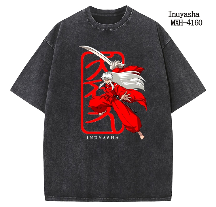 Inuyasha Anime peripheral pure cotton washed and worn T-shirt from S to 2XL