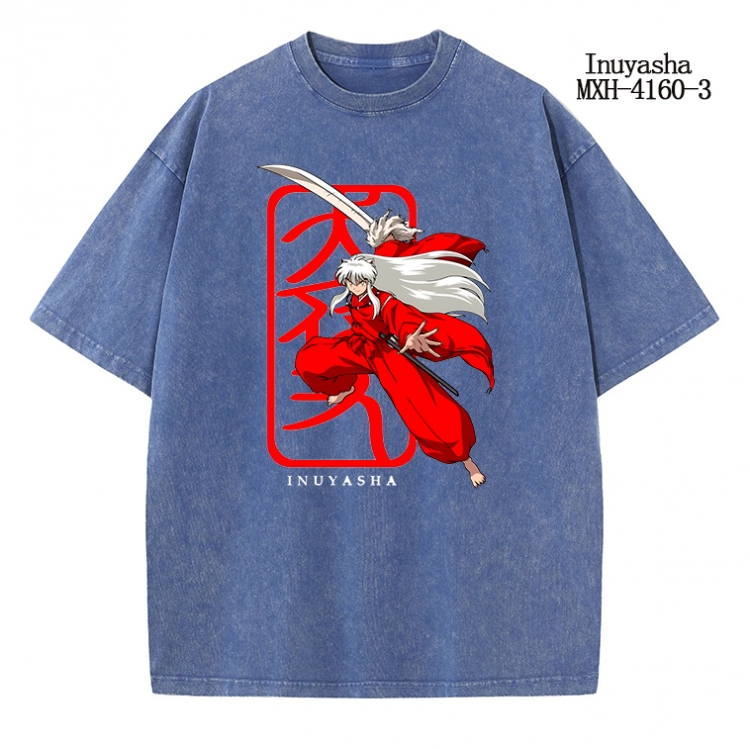 Inuyasha Anime peripheral pure cotton washed and worn T-shirt from S to 2XL