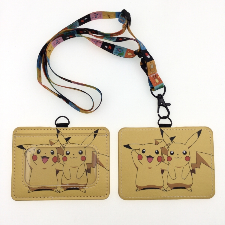 Pokemon PU leather storage card holder hanging rope two-piece set bus card holder 10X7.5CM 35g price for 5 pcs