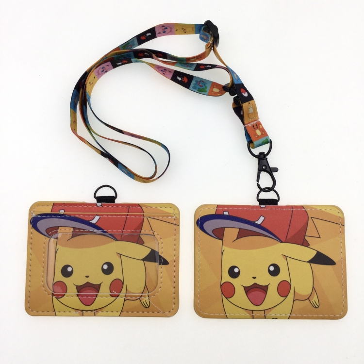 Pokemon PU leather storage card holder hanging rope two-piece set bus card holder 10X7.5CM 35g price for 5 pcs