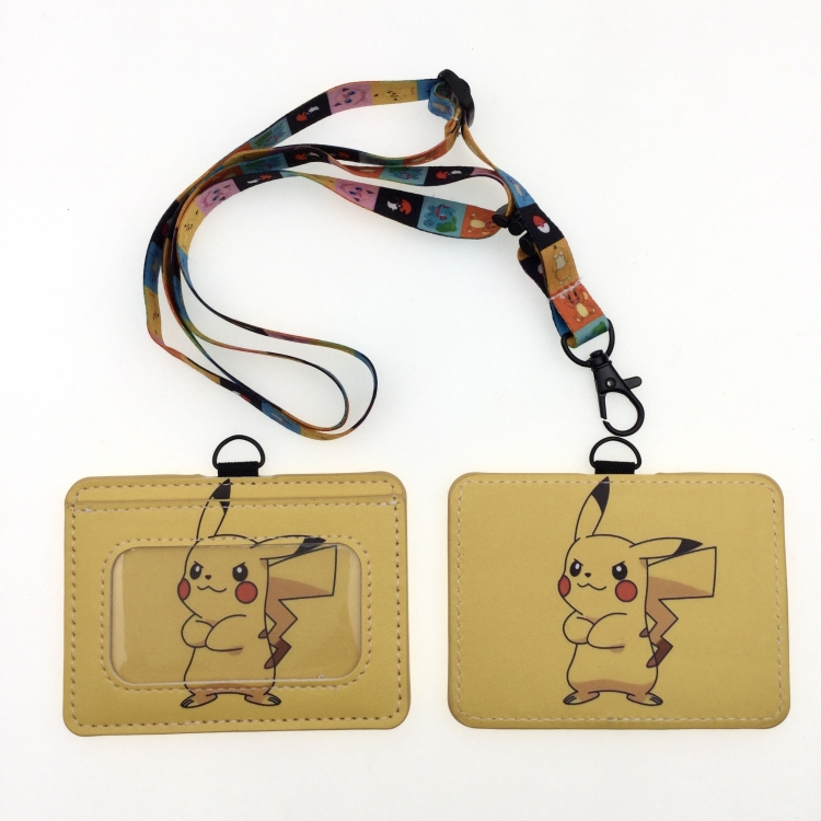 Pokemon PU leather storage card holder hanging rope two-piece set bus card holder 10X7.5CM 35g price for 5 pcs