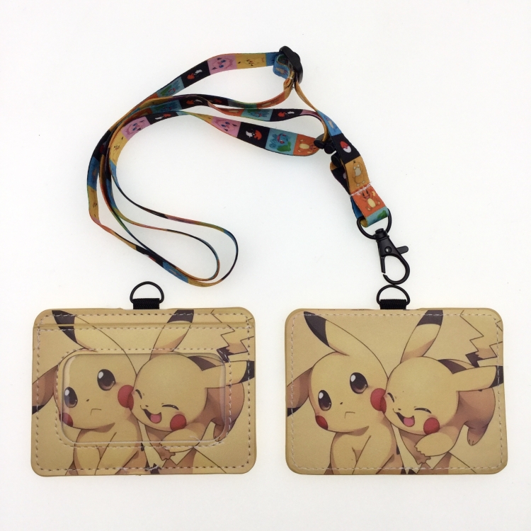 Pokemon PU leather storage card holder hanging rope two-piece set bus card holder 10X7.5CM 35g price for 5 pcs