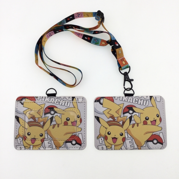 Pokemon PU leather storage card holder hanging rope two-piece set bus card holder 10X7.5CM 35g price for 5 pcs