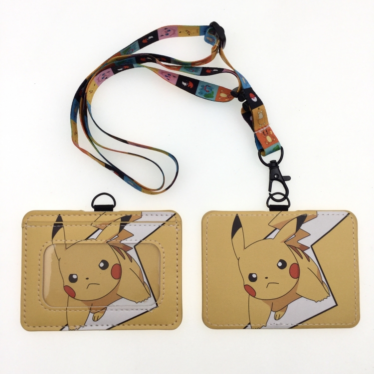 Pokemon PU leather storage card holder hanging rope two-piece set bus card holder 10X7.5CM 35g price for 5 pcs