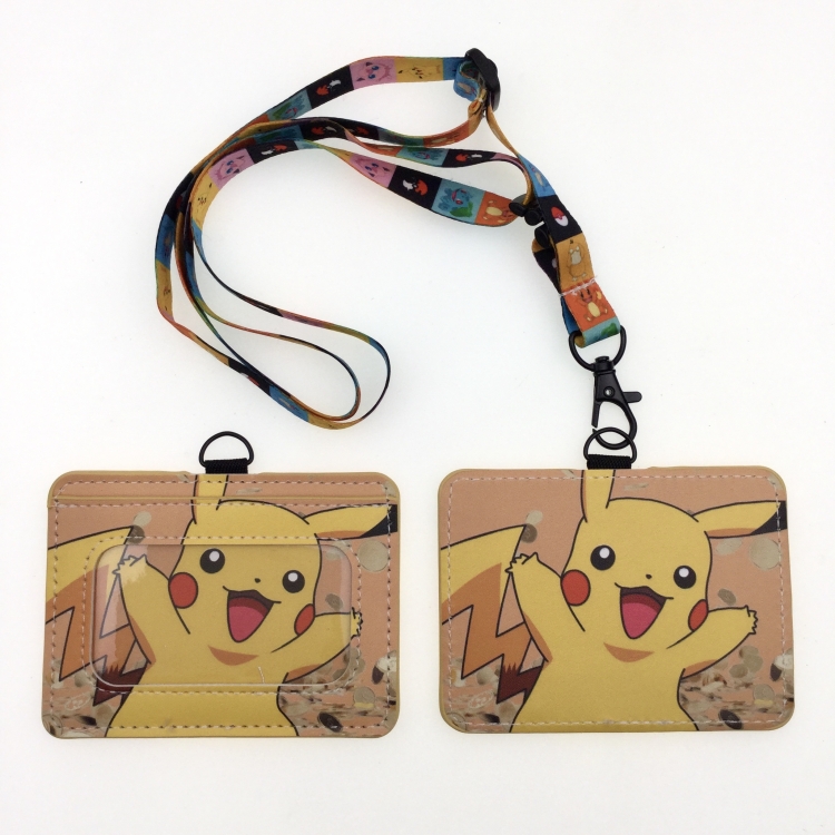 Pokemon PU leather storage card holder hanging rope two-piece set bus card holder 10X7.5CM 35g price for 5 pcs