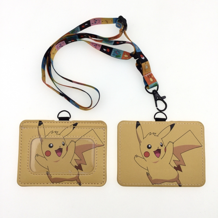 Pokemon PU leather storage card holder hanging rope two-piece set bus card holder 10X7.5CM 35g price for 5 pcs