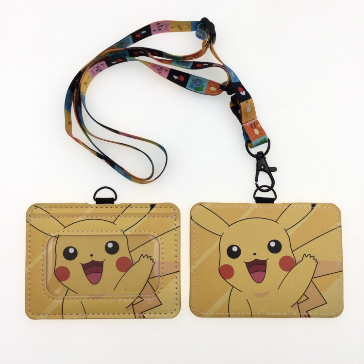 Pokemon PU leather storage card holder hanging rope two-piece set bus card holder 10X7.5CM 35g price for 5 pcs