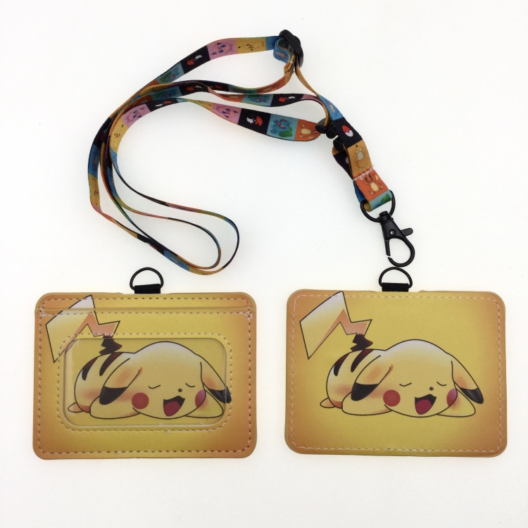 Pokemon PU leather storage card holder hanging rope two-piece set bus card holder 10X7.5CM 35g price for 5 pcs