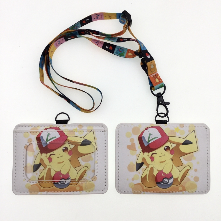 Pokemon PU leather storage card holder hanging rope two-piece set bus card holder 10X7.5CM 35g price for 5 pcs