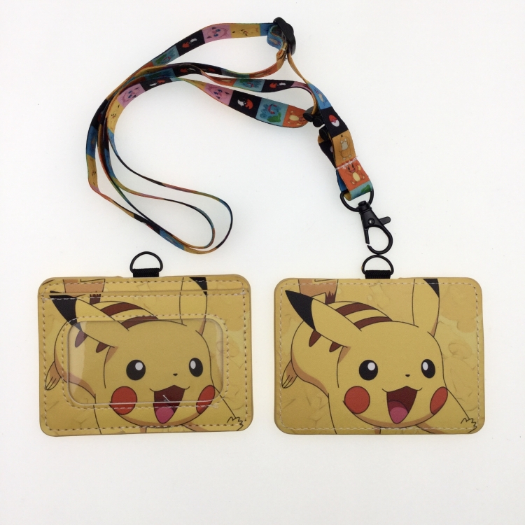 Pokemon PU leather storage card holder hanging rope two-piece set bus card holder 10X7.5CM 35g price for 5 pcs