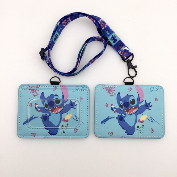 Lilo & Stitch PU leather storage card holder hanging rope two-piece set bus card holder 10X7.5CM 35g price for 5 pcs