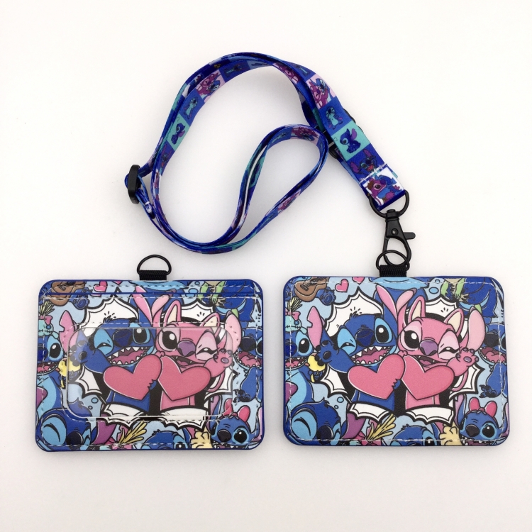 Lilo & Stitch PU leather storage card holder hanging rope two-piece set bus card holder 10X7.5CM 35g price for 5 pcs