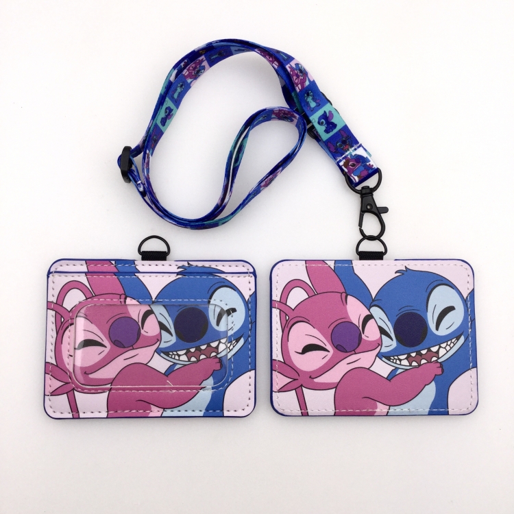 Lilo & Stitch PU leather storage card holder hanging rope two-piece set bus card holder 10X7.5CM 35g price for 5 pcs