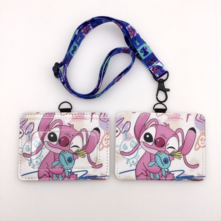 Lilo & Stitch PU leather storage card holder hanging rope two-piece set bus card holder 10X7.5CM 35g price for 5 pcs