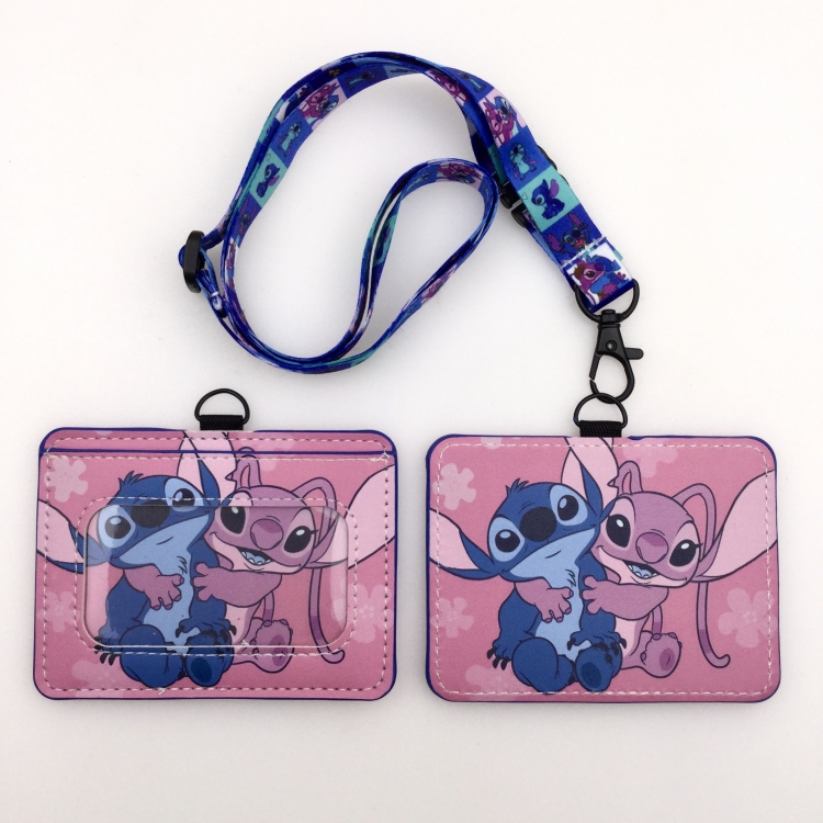 Lilo & Stitch PU leather storage card holder hanging rope two-piece set bus card holder 10X7.5CM 35g price for 5 pcs