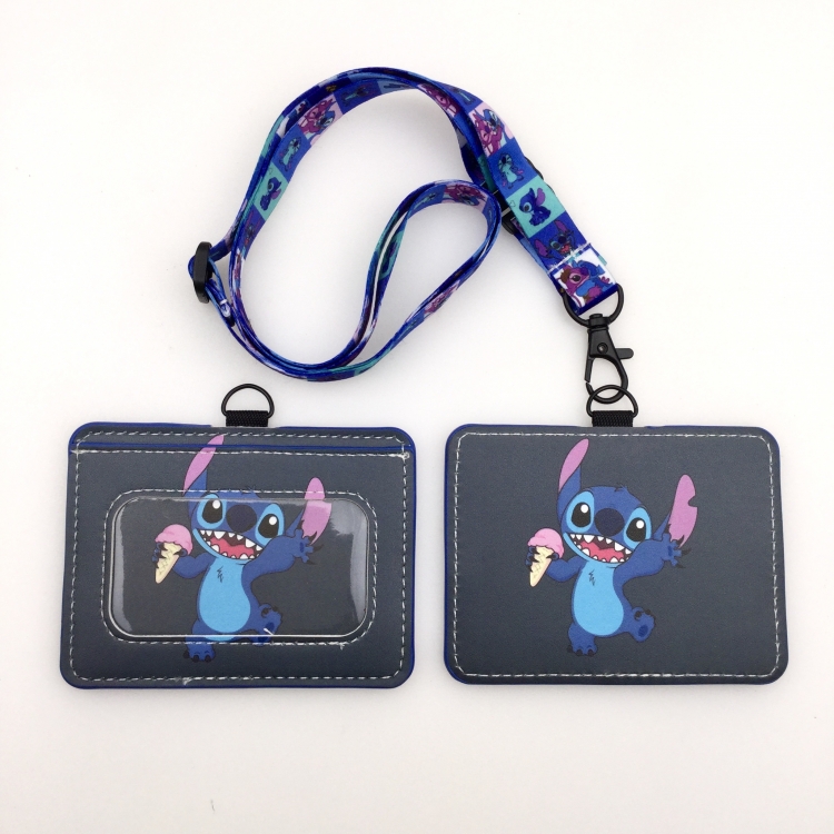 Lilo & Stitch PU leather storage card holder hanging rope two-piece set bus card holder 10X7.5CM 35g price for 5 pcs