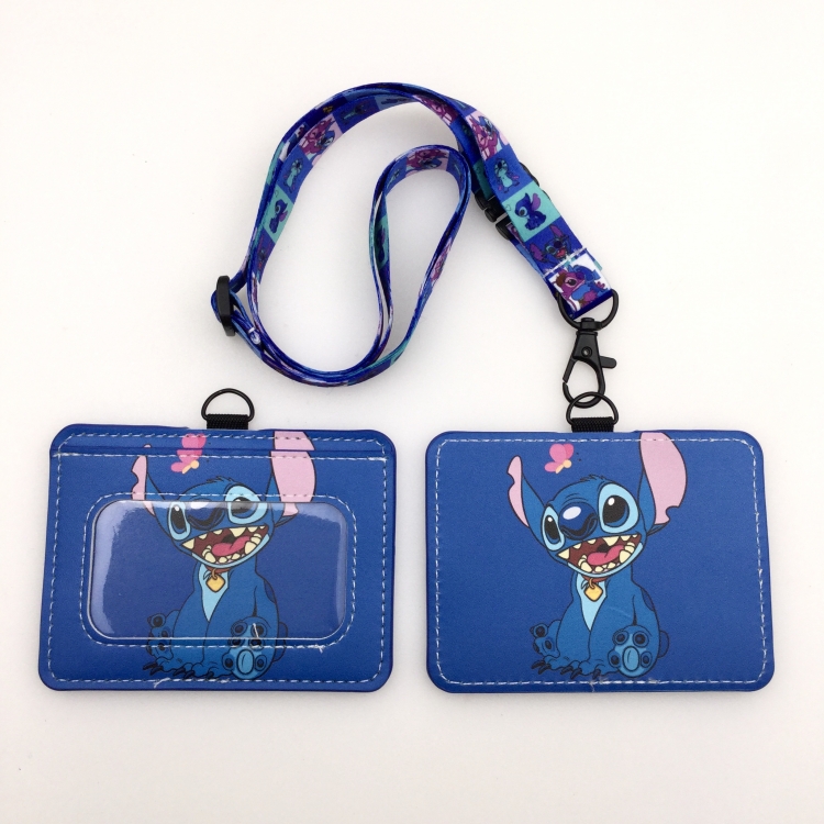 Lilo & Stitch PU leather storage card holder hanging rope two-piece set bus card holder 10X7.5CM 35g price for 5 pcs