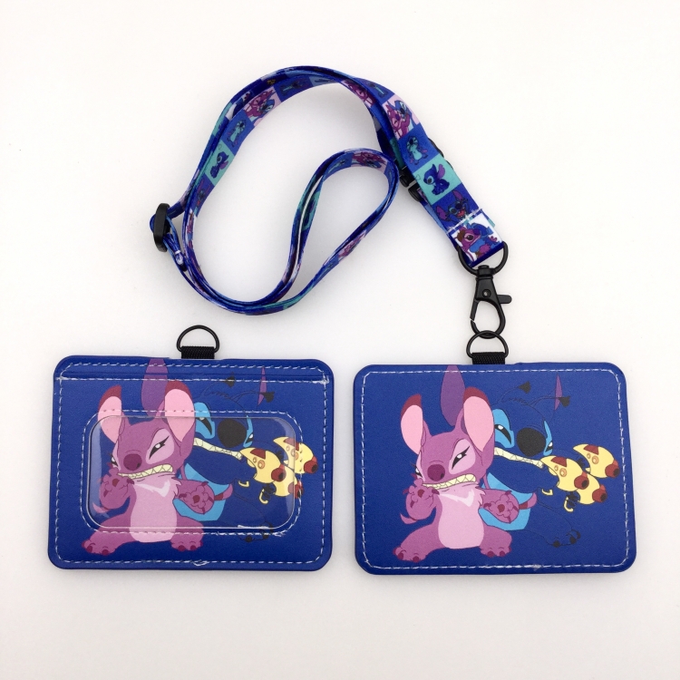 Lilo & Stitch PU leather storage card holder hanging rope two-piece set bus card holder 10X7.5CM 35g price for 5 pcs