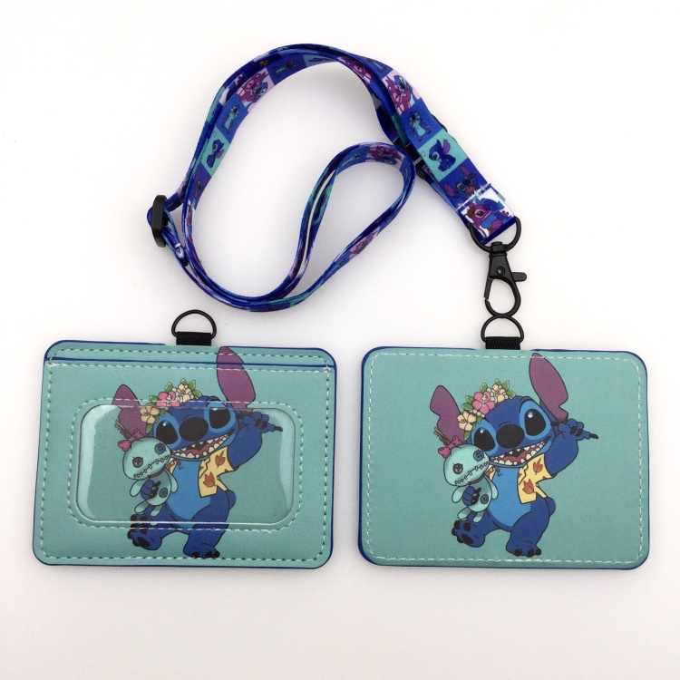 Lilo & Stitch PU leather storage card holder hanging rope two-piece set bus card holder 10X7.5CM 35g price for 5 pcs