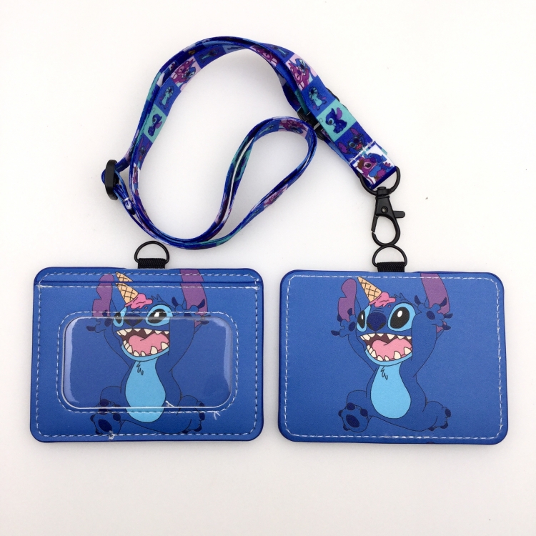 Lilo & Stitch PU leather storage card holder hanging rope two-piece set bus card holder 10X7.5CM 35g price for 5 pcs