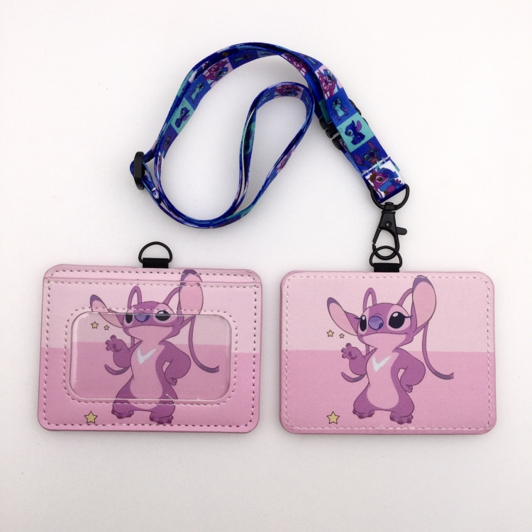 Lilo & Stitch PU leather storage card holder hanging rope two-piece set bus card holder 10X7.5CM 35g price for 5 pcs