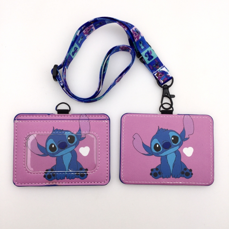 Lilo & Stitch PU leather storage card holder hanging rope two-piece set bus card holder 10X7.5CM 35g price for 5 pcs