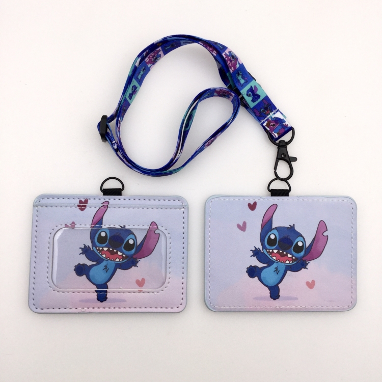 Lilo & Stitch PU leather storage card holder hanging rope two-piece set bus card holder 10X7.5CM 35g price for 5 pcs