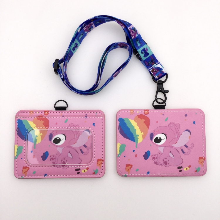 Lilo & Stitch PU leather storage card holder hanging rope two-piece set bus card holder 10X7.5CM 35g price for 5 pcs