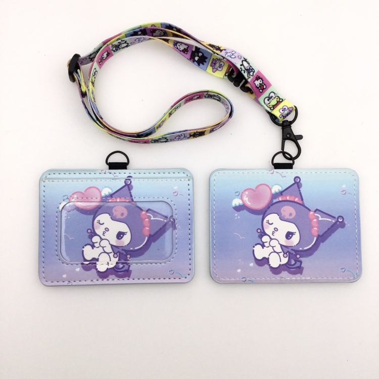 Kuromi PU leather storage card holder hanging rope two-piece set bus card holder 10X7.5CM 35g price for 5 pcs