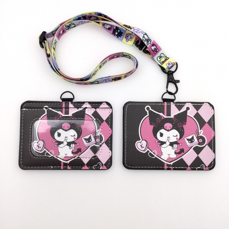 Kuromi PU leather storage card holder hanging rope two-piece set bus card holder 10X7.5CM 35g price for 5 pcs