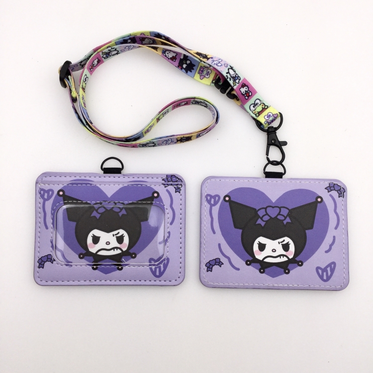 Kuromi PU leather storage card holder hanging rope two-piece set bus card holder 10X7.5CM 35g price for 5 pcs