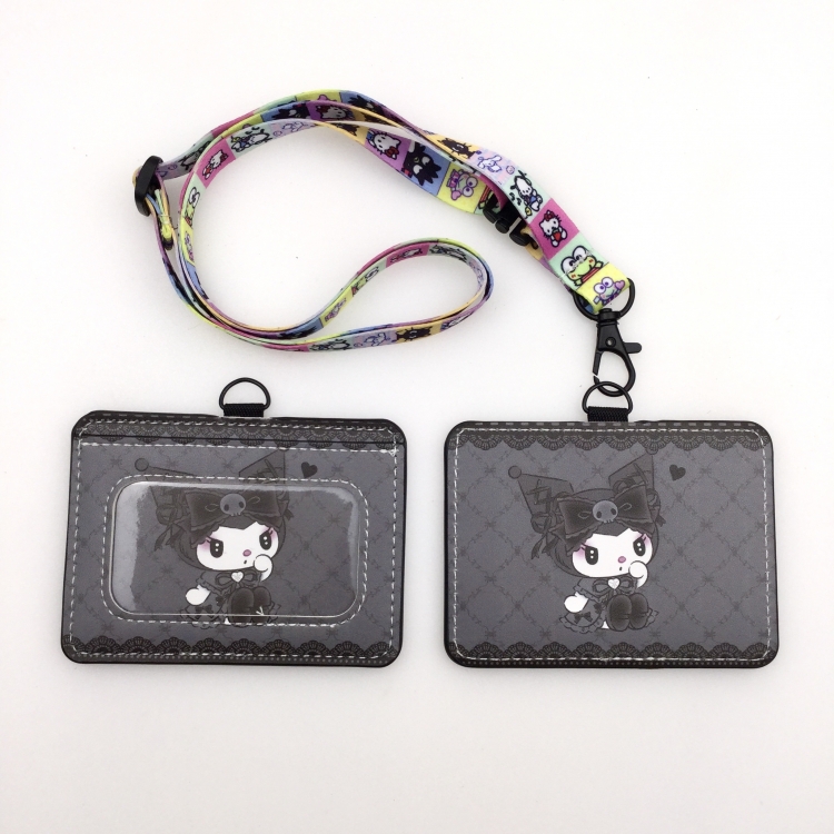 Kuromi PU leather storage card holder hanging rope two-piece set bus card holder 10X7.5CM 35g price for 5 pcs