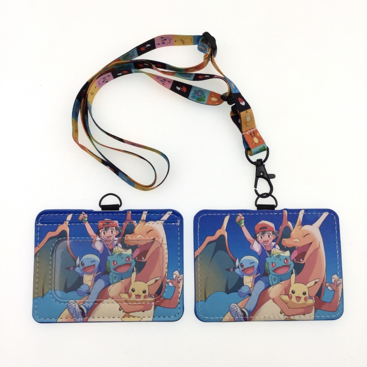 Pokemon PU leather storage card holder hanging rope two-piece set bus card holder 10X7.5CM 35g price for 5 pcs