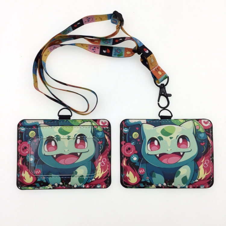 Pokemon PU leather storage card holder hanging rope two-piece set bus card holder 10X7.5CM 35g price for 5 pcs