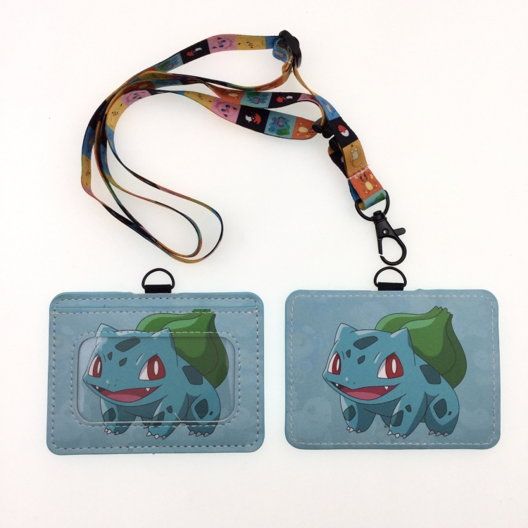 Pokemon PU leather storage card holder hanging rope two-piece set bus card holder 10X7.5CM 35g price for 5 pcs