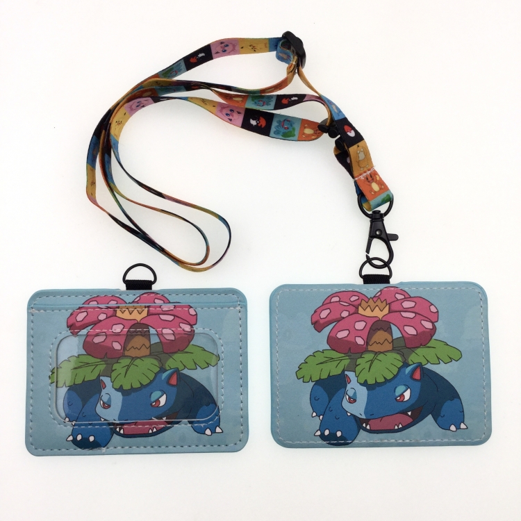 Pokemon PU leather storage card holder hanging rope two-piece set bus card holder 10X7.5CM 35g price for 5 pcs