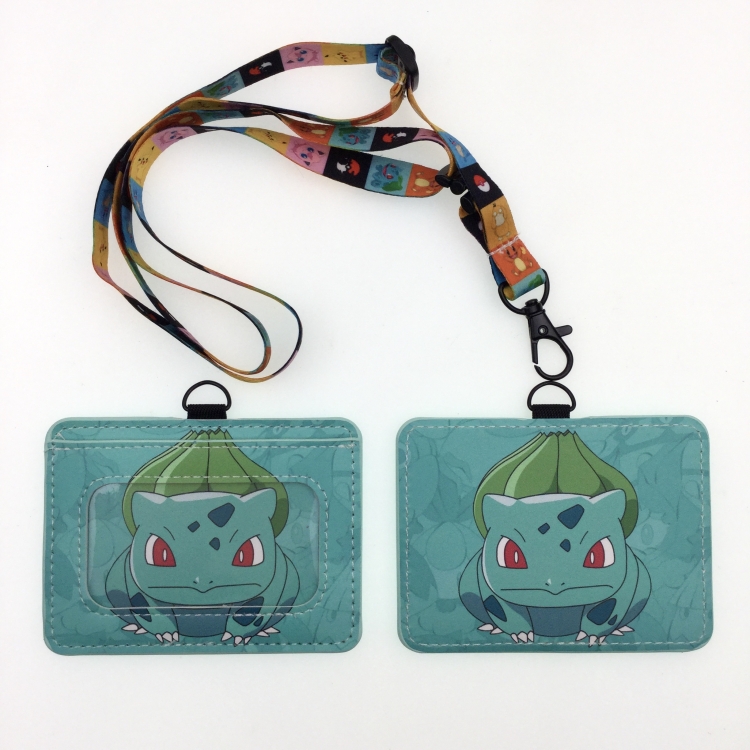 Pokemon PU leather storage card holder hanging rope two-piece set bus card holder 10X7.5CM 35g price for 5 pcs