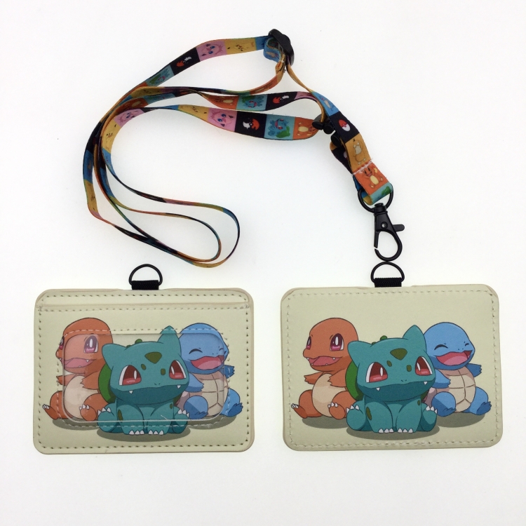 Pokemon PU leather storage card holder hanging rope two-piece set bus card holder 10X7.5CM 35g price for 5 pcs