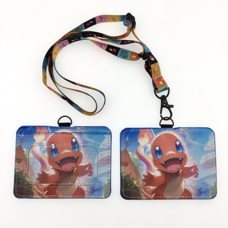 Pokemon PU leather storage card holder hanging rope two-piece set bus card holder 10X7.5CM 35g price for 5 pcs