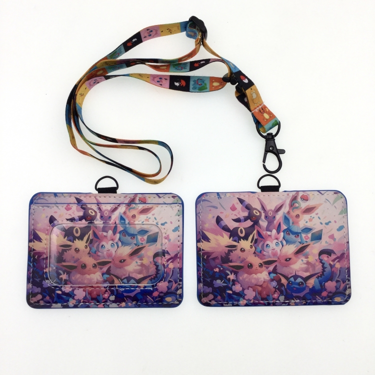 Pokemon PU leather storage card holder hanging rope two-piece set bus card holder 10X7.5CM 35g price for 5 pcs