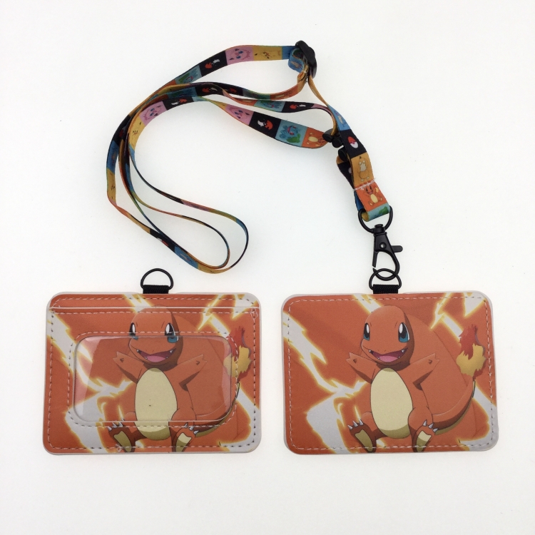 Pokemon PU leather storage card holder hanging rope two-piece set bus card holder 10X7.5CM 35g price for 5 pcs