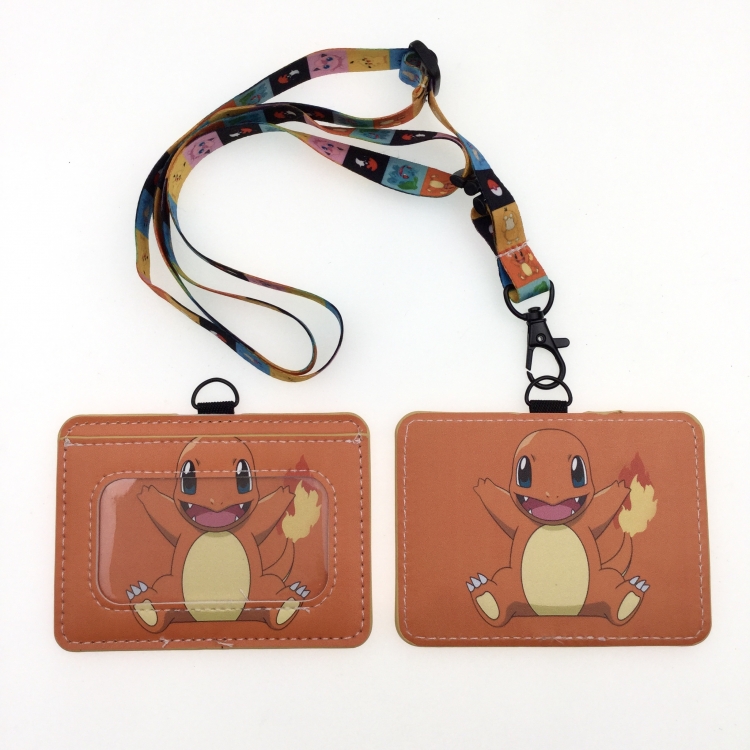 Pokemon PU leather storage card holder hanging rope two-piece set bus card holder 10X7.5CM 35g price for 5 pcs