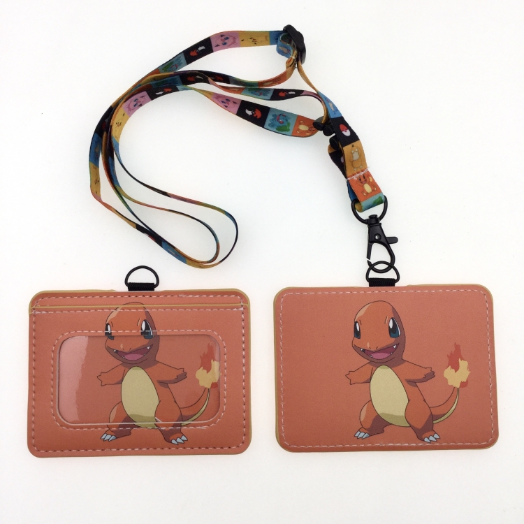 Pokemon PU leather storage card holder hanging rope two-piece set bus card holder 10X7.5CM 35g price for 5 pcs