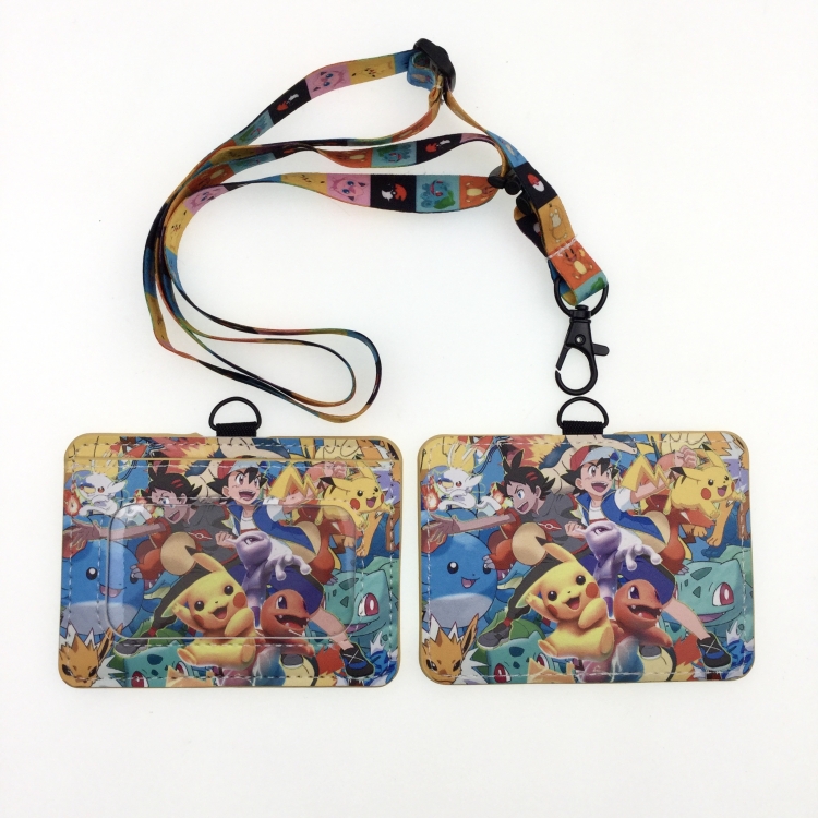 Pokemon PU leather storage card holder hanging rope two-piece set bus card holder 10X7.5CM 35g price for 5 pcs