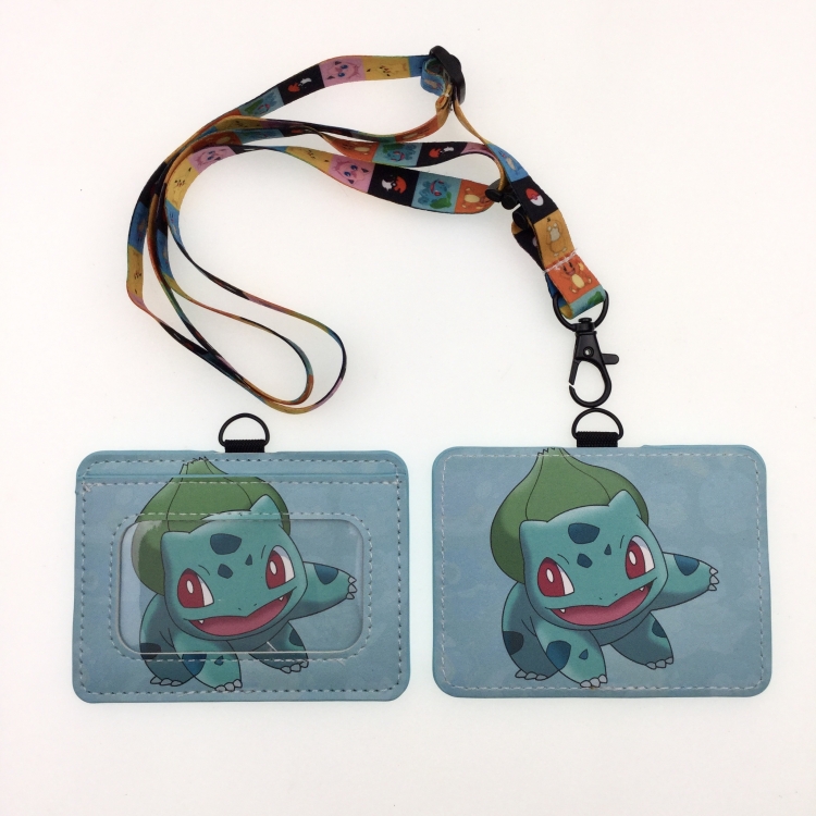 Pokemon PU leather storage card holder hanging rope two-piece set bus card holder 10X7.5CM 35g price for 5 pcs